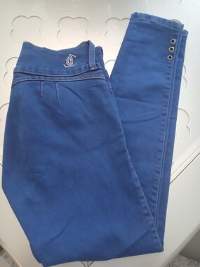 Rhinestone Logo Royal Blue Skinny Jeans for Women-Butt Lifting